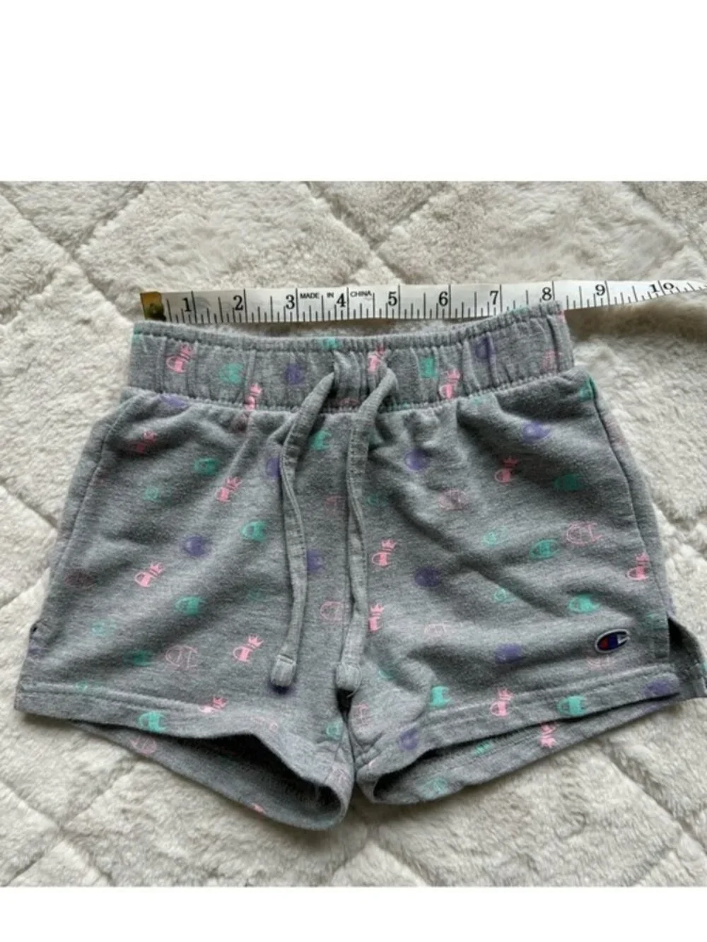 Champion | Gray & Pastel Allover Print French Terry Shorts | Size 2T